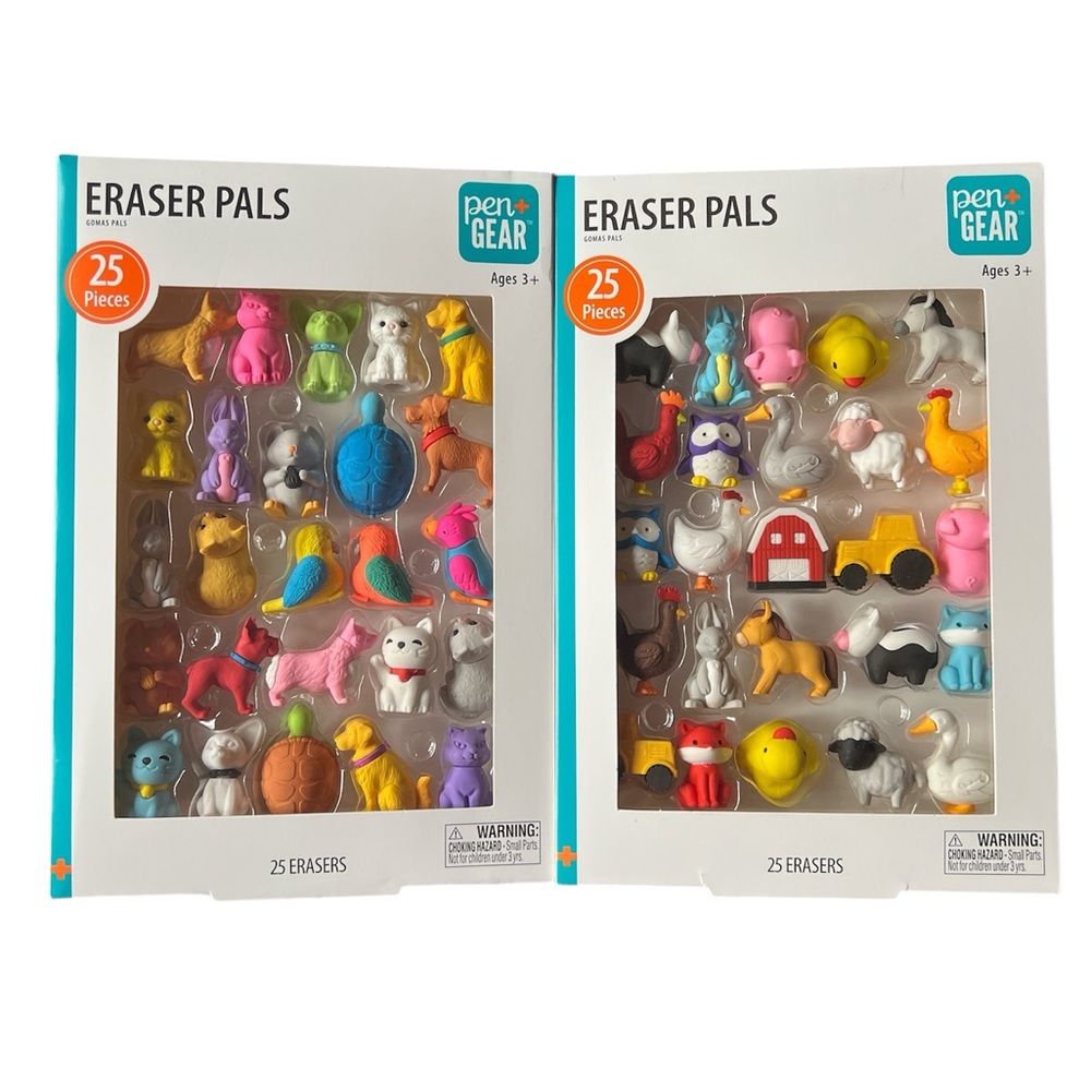 NWT 50, 3D eraser pals 25-Farm Animal & Vehicle and 25-pet animals, 2 boxes